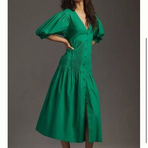 NWT Anthropologie Maeve Pintuck Tie-Sleeve Midi Dress